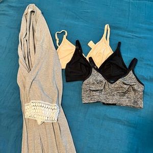Maternity bundle robe and three nursing bras